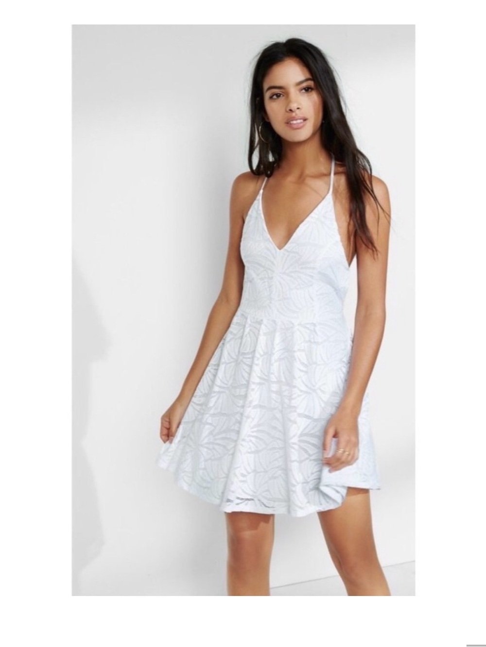 Express White Halter V-Neck A-Line Dress